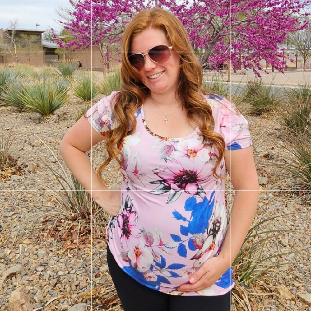 Floral Pink and Blue Women's Maternity Top